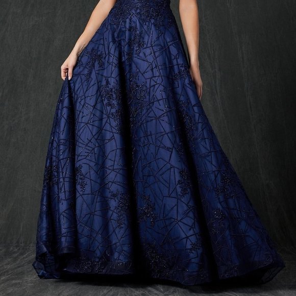 Navy Blue A-Line Glittery Evening Long Formal Maxi Gown Dress JT692 - Picture 2 of 7